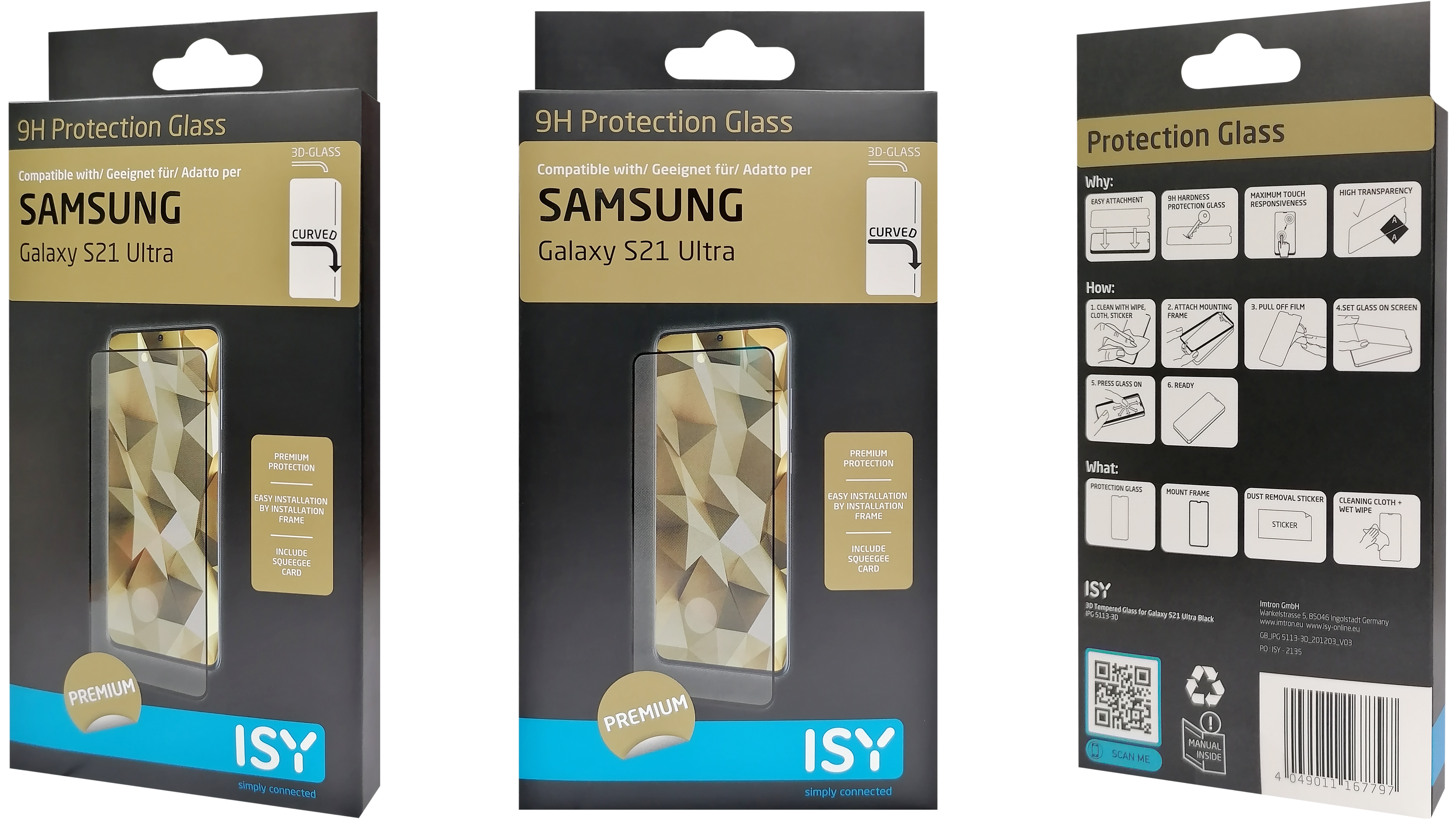Box-Set für Samsung Galaxy S21 Ultra Displayschutzfolie. Enthält Schutzfolie, Rahmen und Anweisungen.