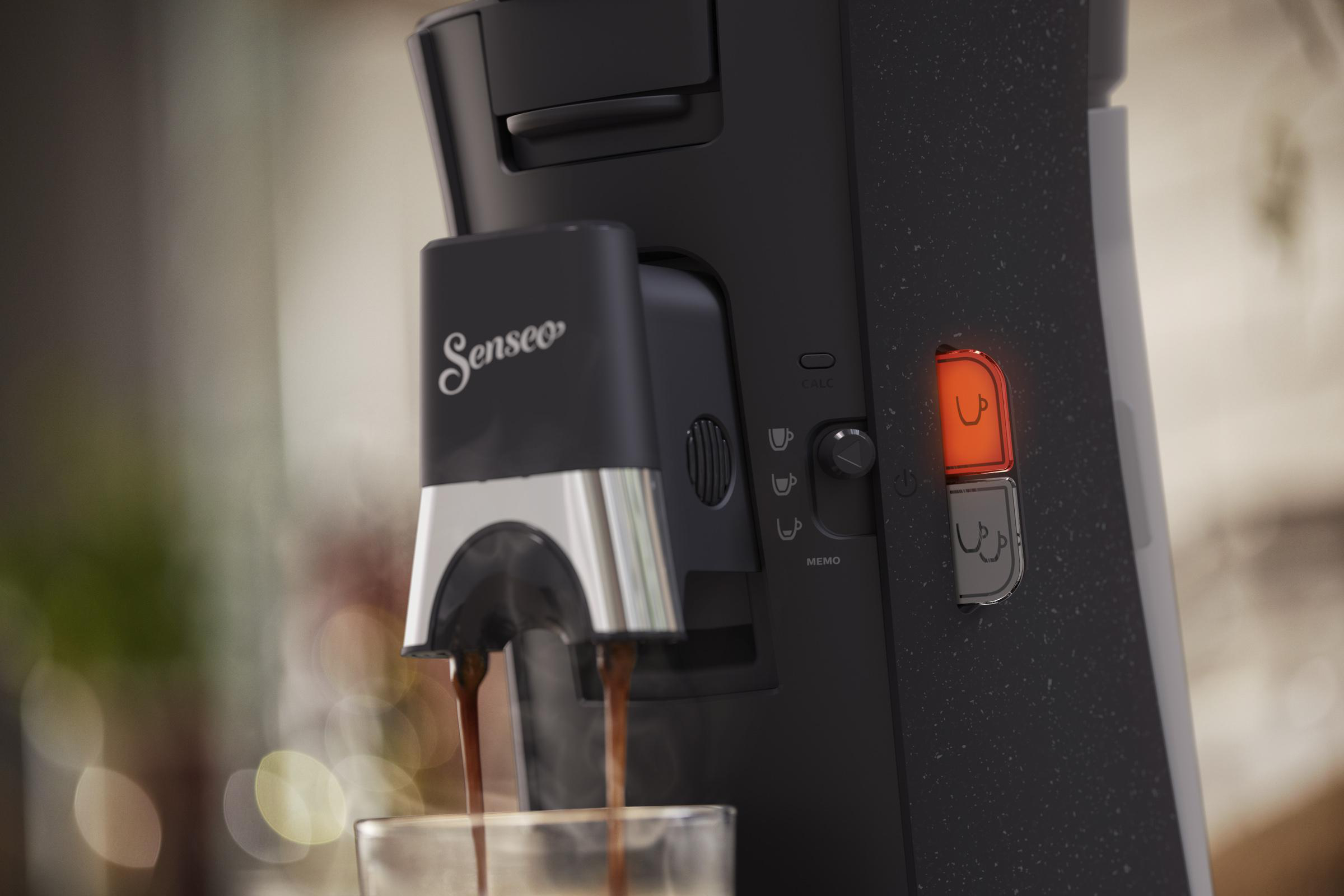 PHILIPS SENSEO® CSA240/20 Select mit Kaffeestärkewahl Wassertank, Padmaschine, gesprenkelt Memo-Funktion, 0.9L Schwarz und