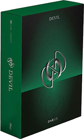 Zöld albumbőrönd ezüst betűkkel az elején. Az elején a szöveg: DEVIL és ONEUS.