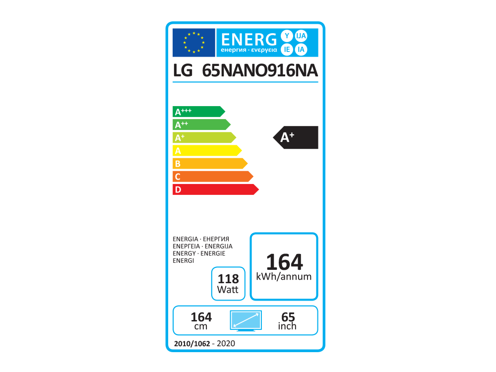 TV LED 65" - LG 65NANO916, UHD 4K, 3840 x 2160 píxeles, HDR 10 Pro, Procesador α7 IA, Dolby Vision IQ