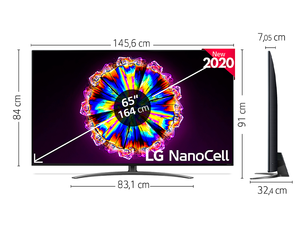 TV LED 65" - LG 65NANO916, UHD 4K, 3840 x 2160 píxeles, HDR 10 Pro, Procesador α7 IA, Dolby Vision IQ
