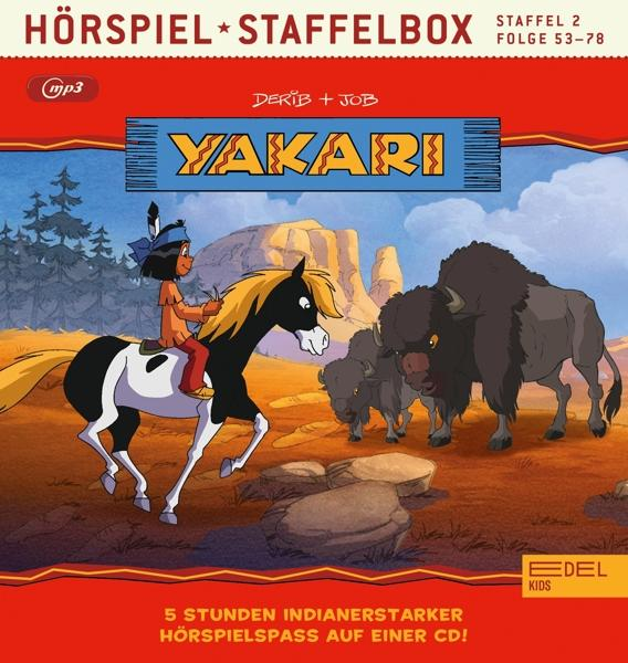 Albumcover mit Yakari, der auf einem Pferd reitet, mit Bison im Hintergrund. Text: Yakari. Für Kinder.