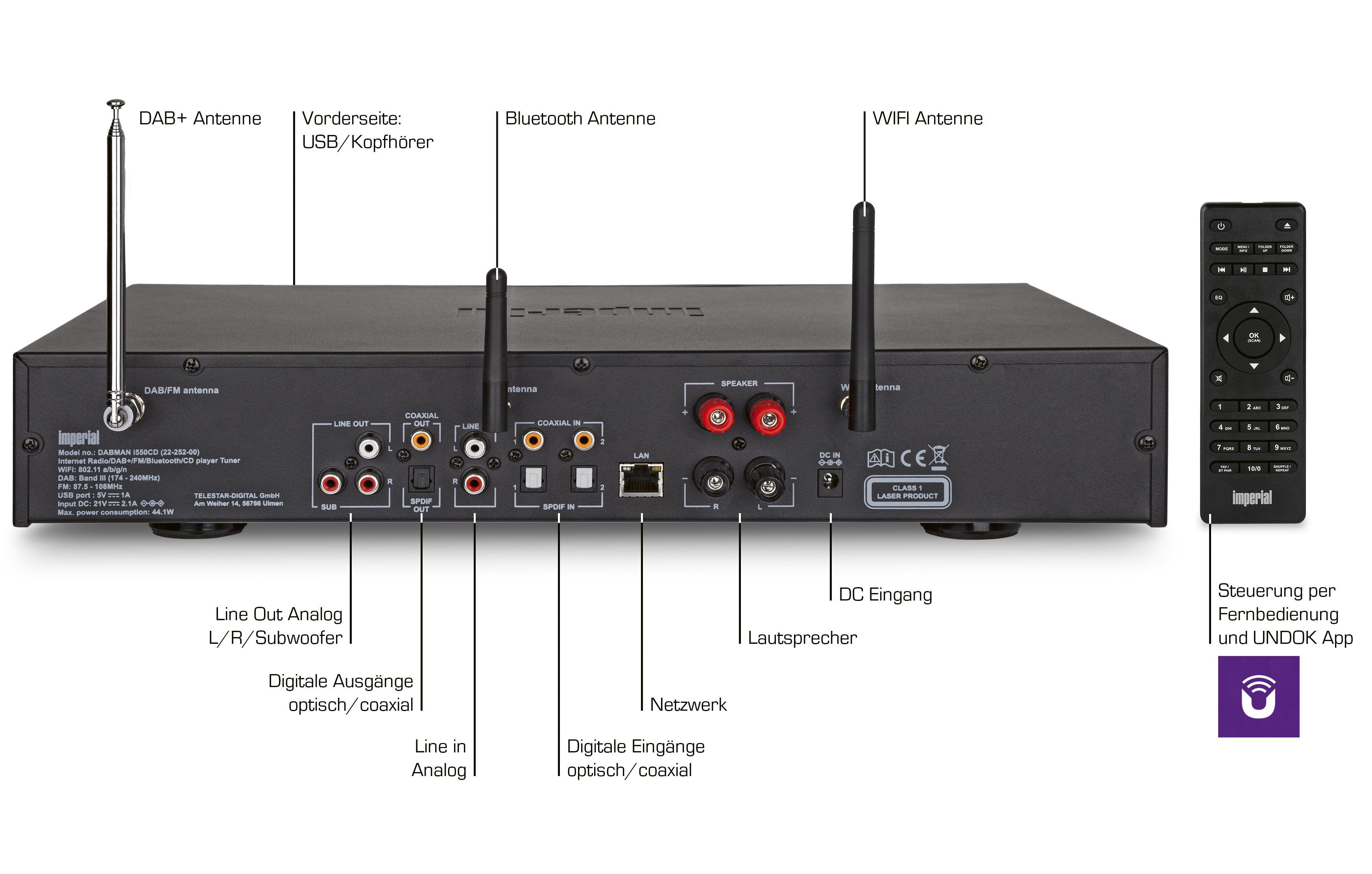 IMPERIAL DABMAN I550 CD HiFi System, Internet Radio, DAB+, DAB, AM, FM, Bluetooth, Schwarz