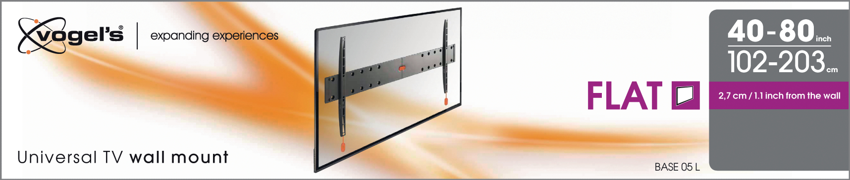 VOGEL´S Vogel's BASE 05 L TV-Wandhalterung für 102-203 cm (40-80 Zoll) Fernseher, starr, max. 70 kg, Wandhalterung, max. 80 Zoll, Starr, Schwarz