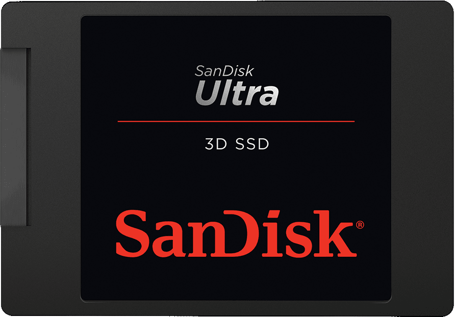 Schwarze SanDisk Ultra 3D SSD mit rotem und weißem Text.