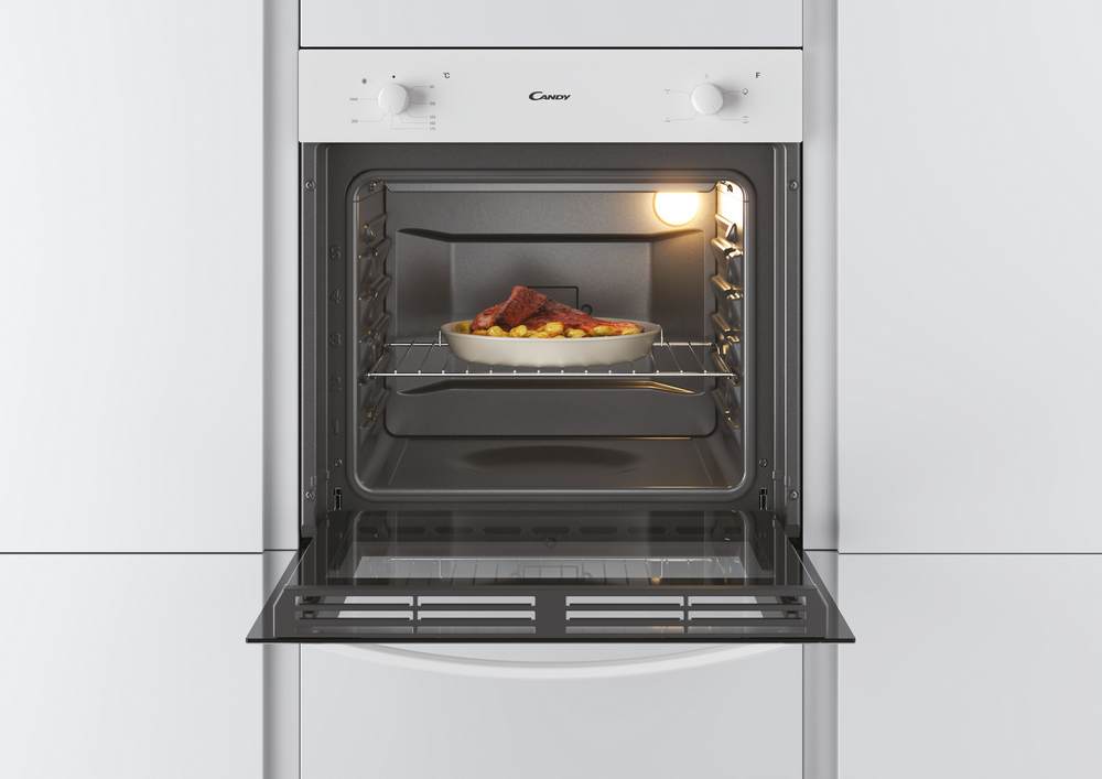 Horno - Candy FCS100W/E, 70l, Multifunción, Limpieza Aquactiva, 60cm, Puerta doble cristal desmontable, Blanco