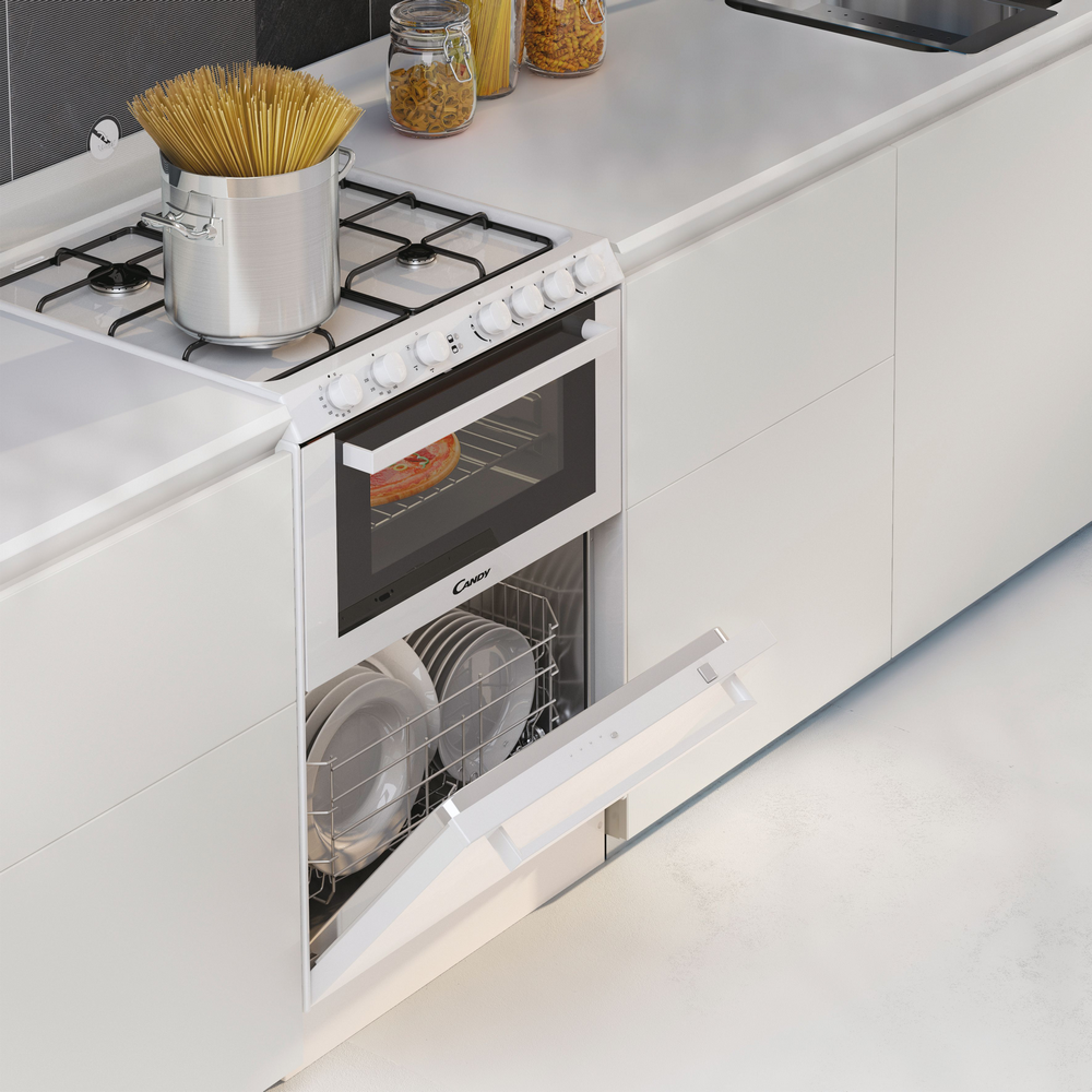 Cocina - Candy Trío 9503/1 X/U, Cocina 3 en 1: Vitrocerámica 4 zonas + Lavavajillas + Horno, 41 l, Blanco