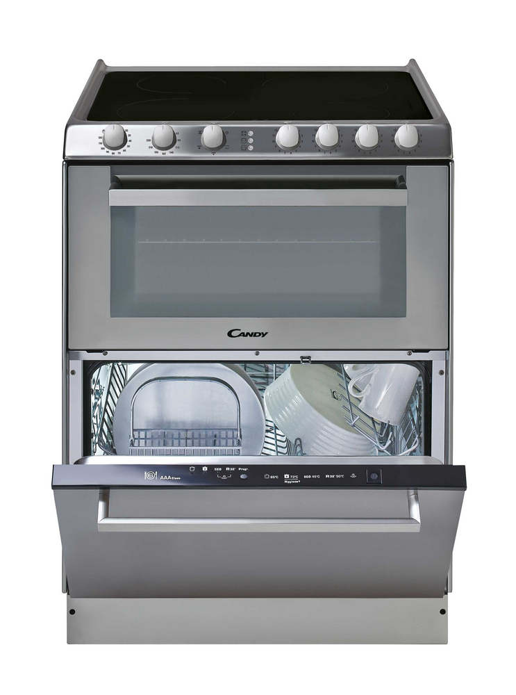 Cocina - Candy Trío 9503/1 X/U, Cocina 3 en 1: Vitrocerámica 4 zonas + Lavavajillas + Horno 41 l, 60 cm, Inox