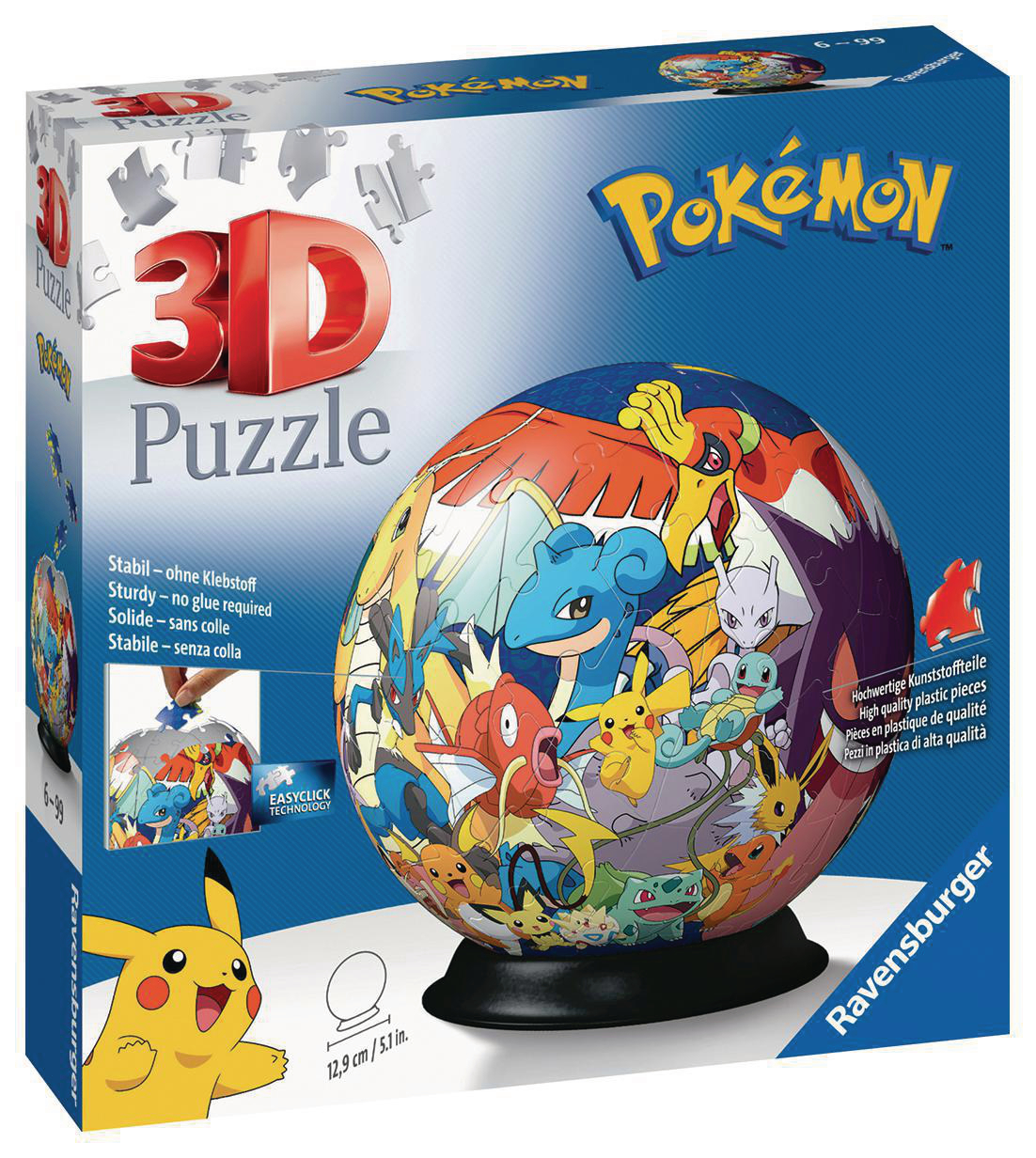 Eine 3D-Pokémon-Puzzle-Box zeigt ein kugelförmiges Puzzle mit Pokémon-Figuren.