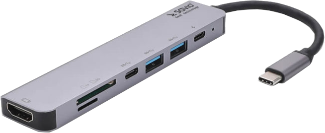 SAVIO AK-47 USB HUB Type-C csatlakozóval 1x USB-C , 3.0 HDMI SD kártya, TF kártya