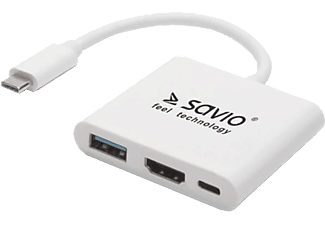 SAVIO AK-48 USB HUB Type-C csatlakozóval , 1x USB-C , 1x USB 3.0 , 1x HDMI