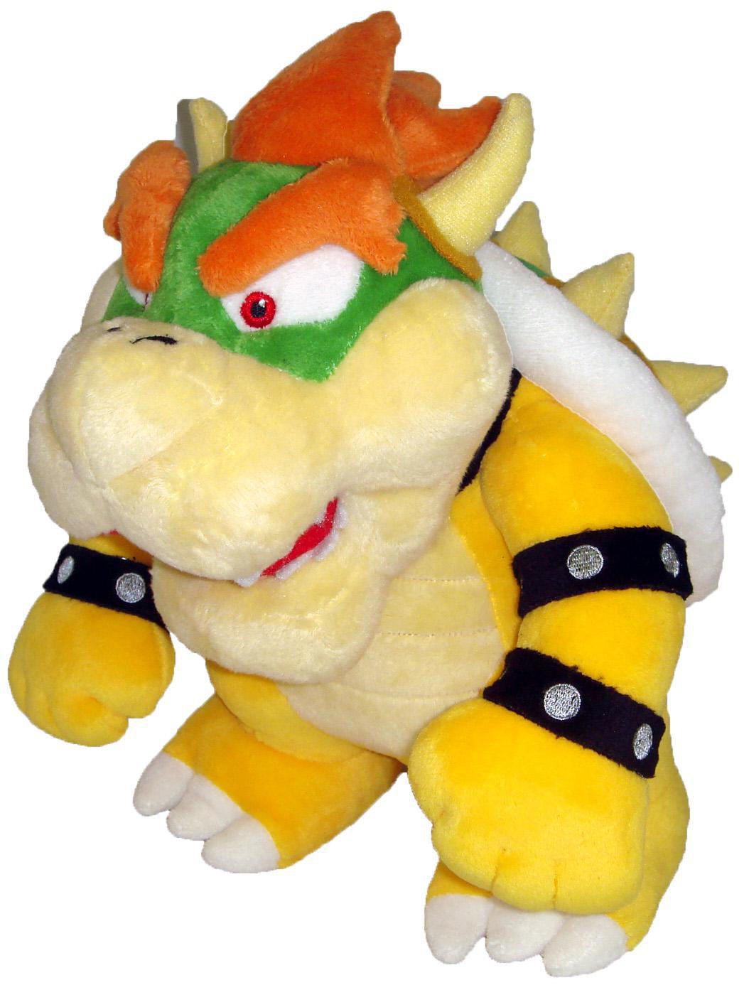 Bowser-Plüschtier mit grünen, orangefarbenen, gelben und weißen Farben.