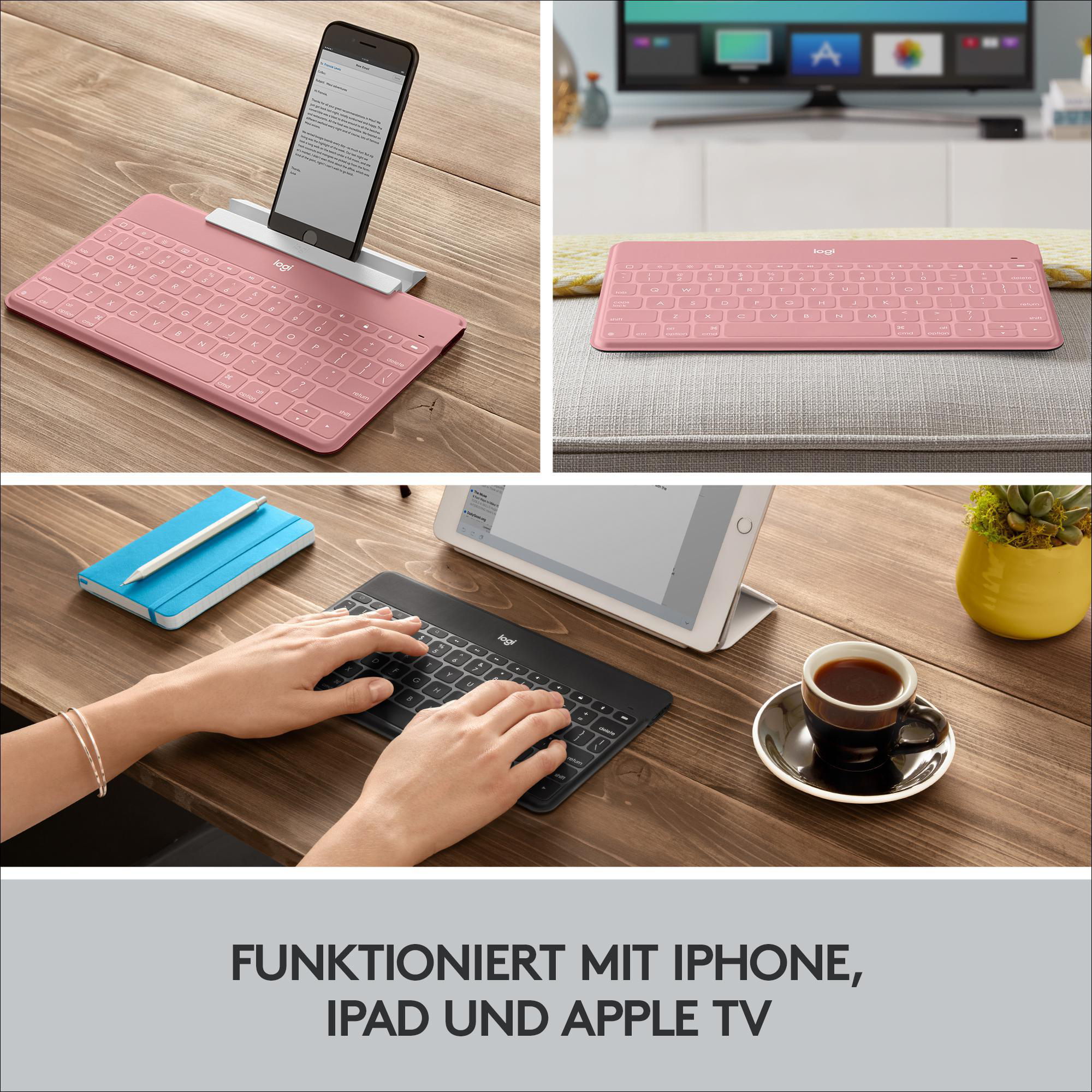 LOGITECH Pink Tablet Keys-To-Go, Tastatur, kabellos,