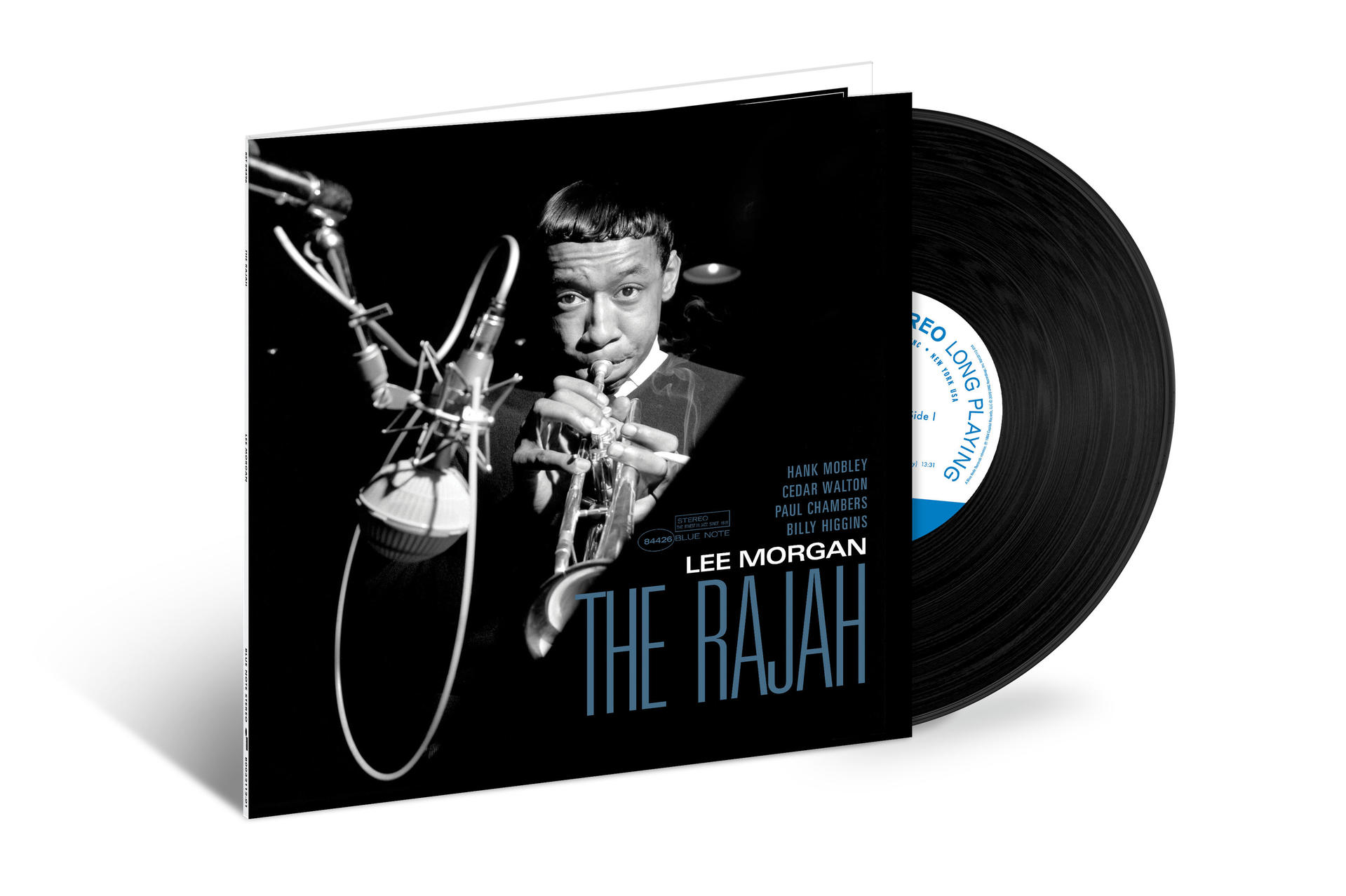 Fekete bakelit lemez és album borító, jazztrombitással.