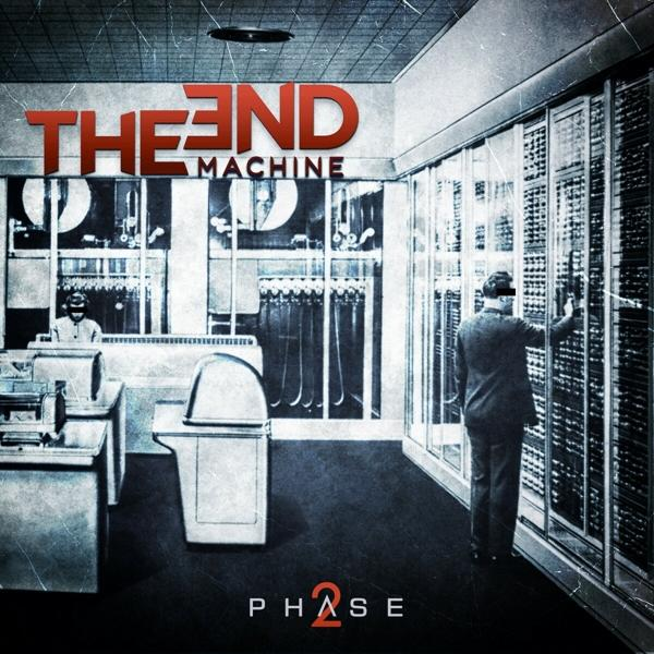 Albumcover für The End Machine: Phase 2. Zeigt einen Vintage-Computerraum mit zwei Figuren.
