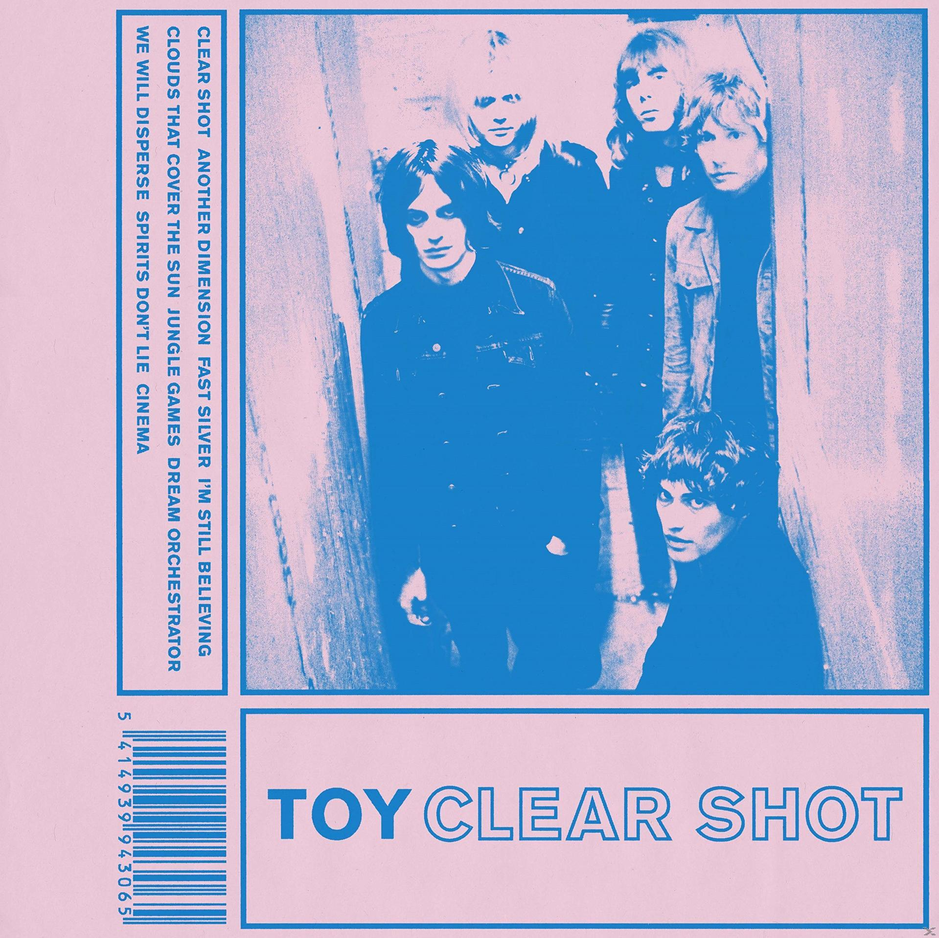 Cover für das Album 'Toy Clear Shot'. Es zeigt eine Band mit blau getönten Bildern.