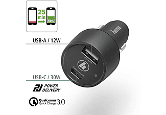 HAMA USB-C, Power Delivery (PD)/Qualcomm KFZ-Ladegerät Universal, Schwarz