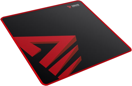 Fekete-piros gamer egérpad piros szögletes logóval és piros szegéllyel.