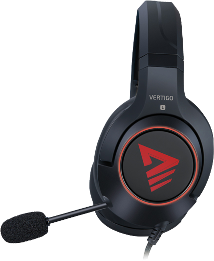 Gaming headset mikrofonnal. Fekete szín piros logó részlettel. Vertigo modell.