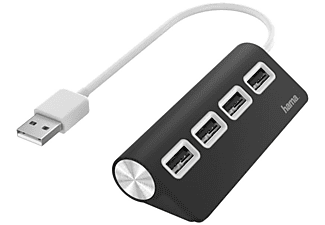 Hub USB/Concentrador | Hama 00200119, USB 2.0, Para portátiles, Plug & 4x Puertos USB, Negro