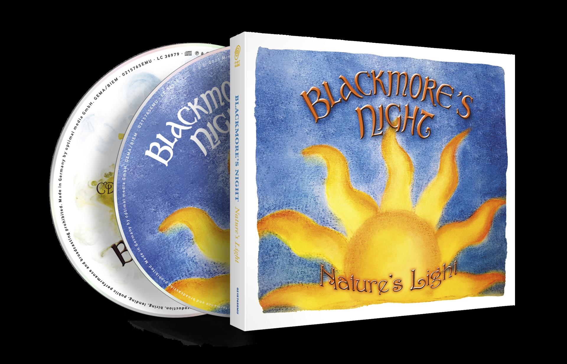 Blackmore's Night - Nature's Light CD tokja. A borító kék, nap illusztrációval és a CD-kkel.