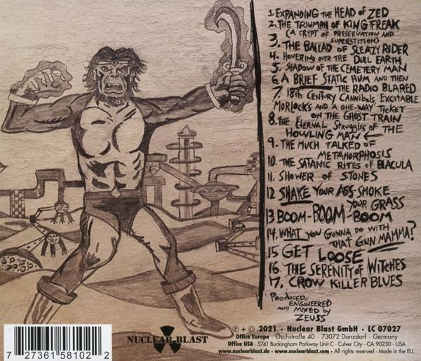 Rückseite der CD mit Cartoon-Kunst eines Monsters mit einer Waffe.