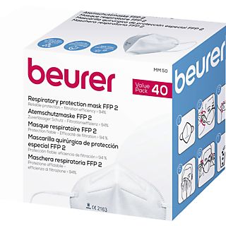 BEURER Atemschutzmasken FFP2 40 Stück Box mit Ohrband MM50