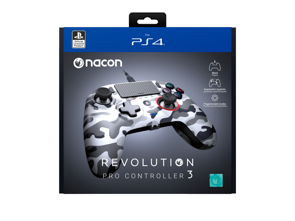Mando PS4 - Nacon Revolution Pro Controller 3, Para PS4/PC, Con cable, Camuflaje + Funda + 6 pesos + Cable USB-C