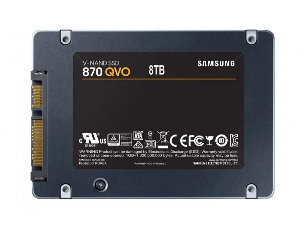 Disco duro SSD 8 TB - Samsung MZ-77Q8T0BW 870 QVO, Interno, Hasta 530 MB/s, 2.5", SATA, V-NAND MLC, Gris
