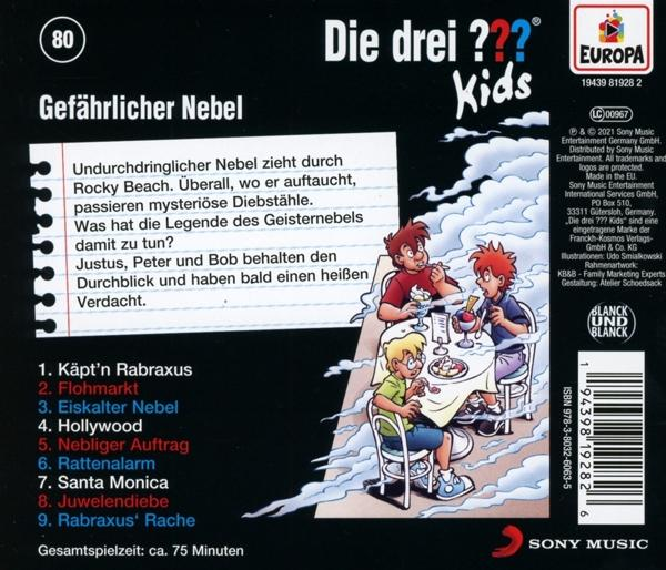 Rückseite einer Kinder-CD mit Text und Bildern. Enthält eine Titelliste.