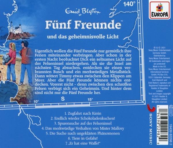 Rückseite eines Buches mit Text und Bildern über eine Geschichte.