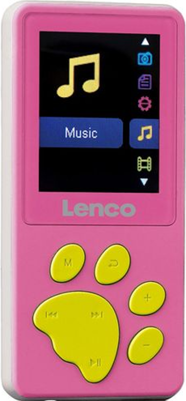 Rosa-weißer MP3-Player mit einem Notensymbol auf dem Bildschirm.