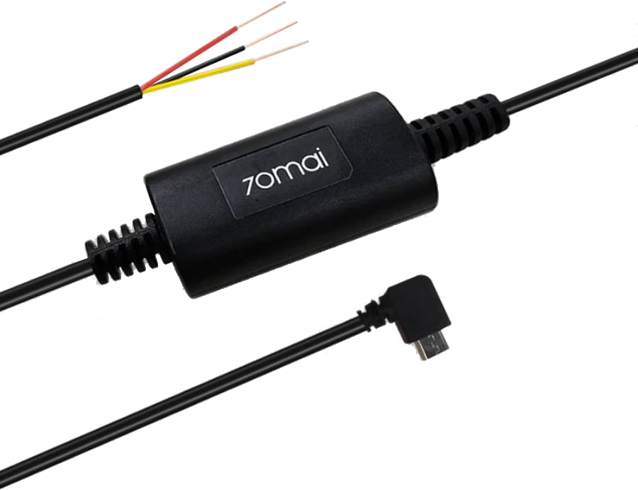 Fekete kábel három vezetékkel, '70mai' feliratú csatlakozóval és micro USB csatlakozóval.