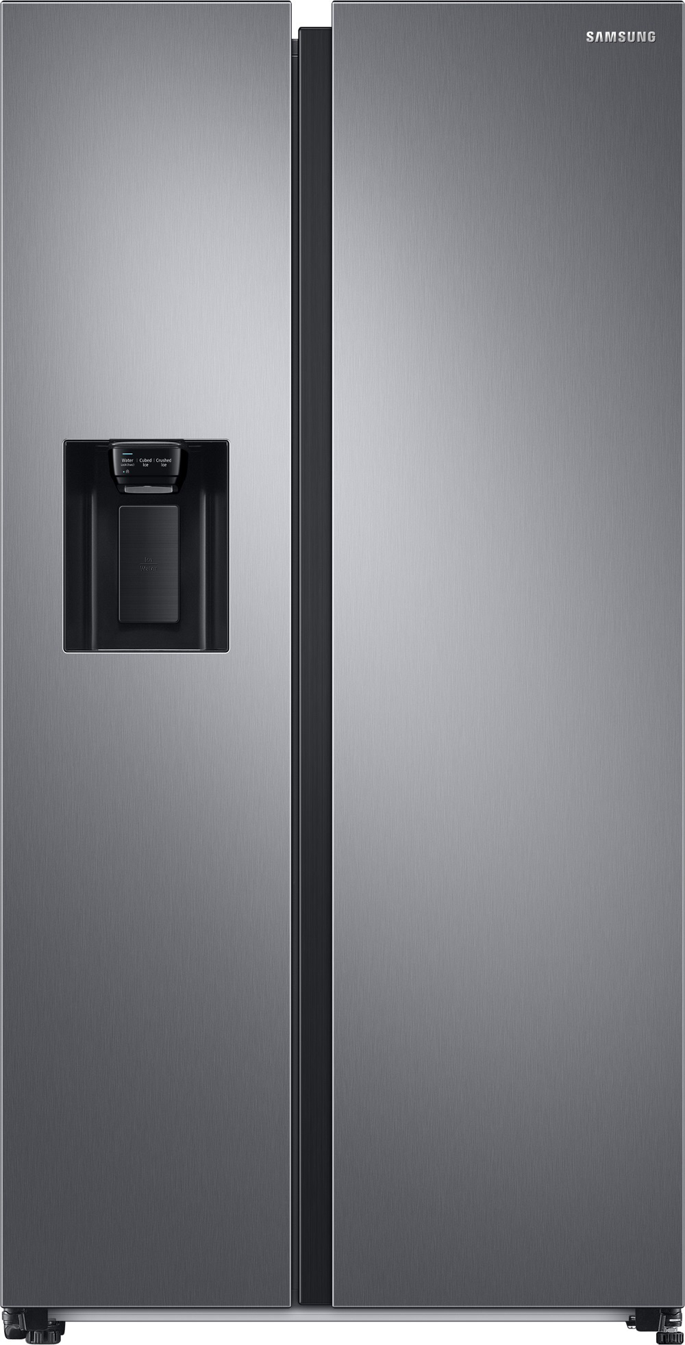 Edelstahl-Kühlschrank von Samsung. Doppeltür, Wasserspender.