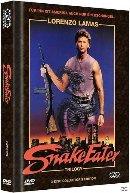 DVD-Hülle mit Mann, der Waffe und Schlange hält.