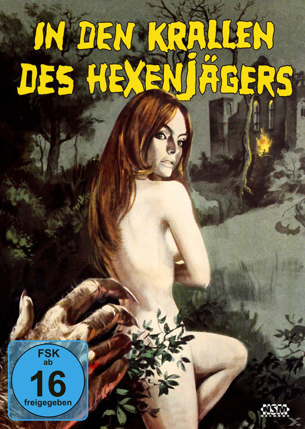 DVD-Cover mit einer Frau, einer Monsterhand und dem Titel 'In Den Krallen Des Hexenjägers'.