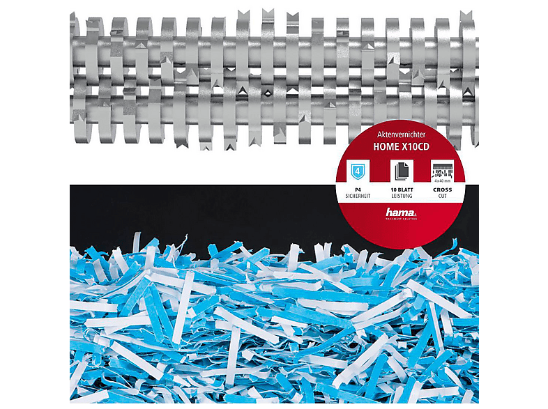 Hama Home X10CD Aktenvernichter 11 Blatt Partikelschnitt 4 x 40 mm P-2 15 l Vernichtet auch CDs, DV
