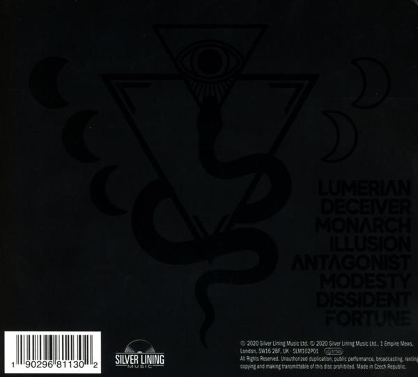 Schwarzes CD-Cover mit geometrischem Design aus Schlange, Dreieck und Monden.