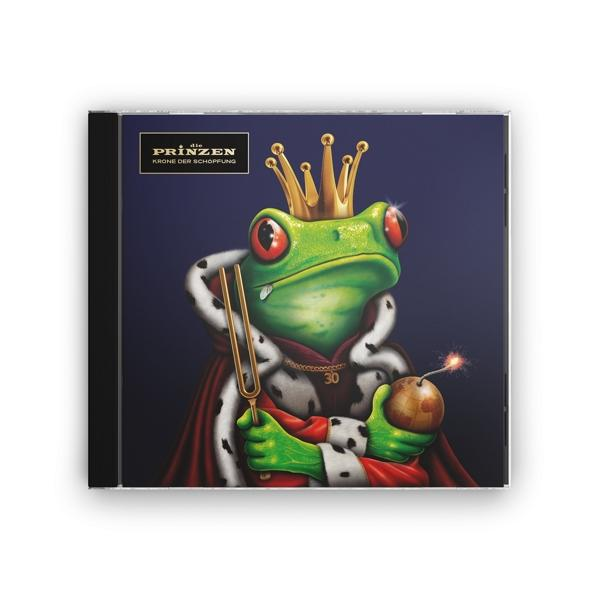 CD-Cover mit einem Froschkönig, der eine Bombe hält.