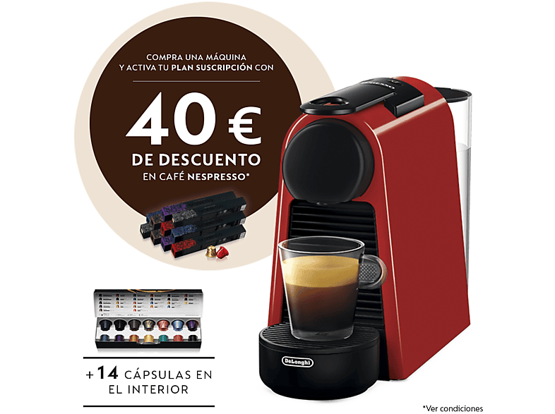 CAFETERA DELONGHI EN85R NESPRESSO ESSENZA MINI ROJA