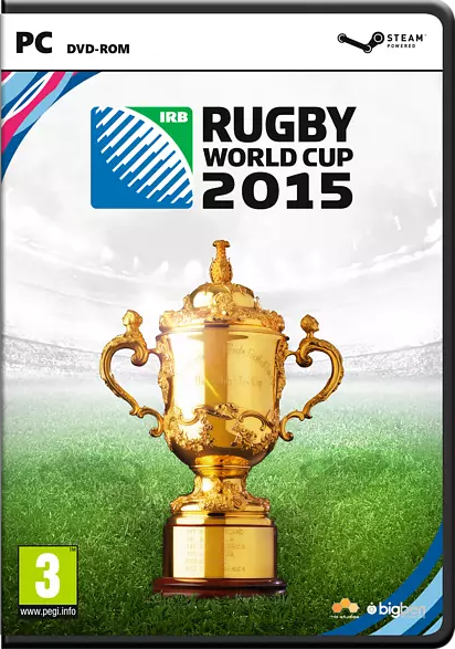 Game cover: Rugby World Cup 2015 trofee op groen veld.