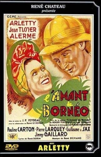 Affiche de film avec texte et deux personnes. Un homme avec un chapeau et une femme avec un foulard sourient.