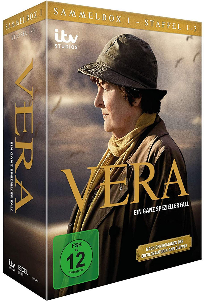 DVD-Boxset von Vera, eine Frau, die zur Seite schaut, mit Hut. Text: Vera, Ein Ganz Spezieller Fall.