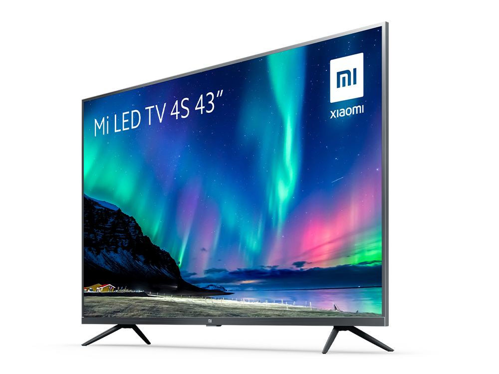 Televisor Mi LED TV 4S 43". La pantalla muestra una escena de aurora boreal.