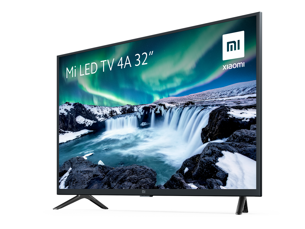 Un Xiaomi Mi LED TV 4A de 32 pulgadas, que muestra un paisaje nevado con aurora boreal.