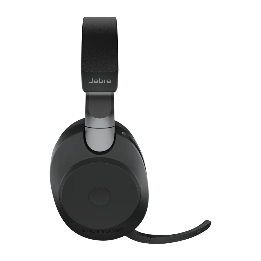 Schwarzes Jabra-Headset mit verstellbarem Kopfband und Mikrofonarm.