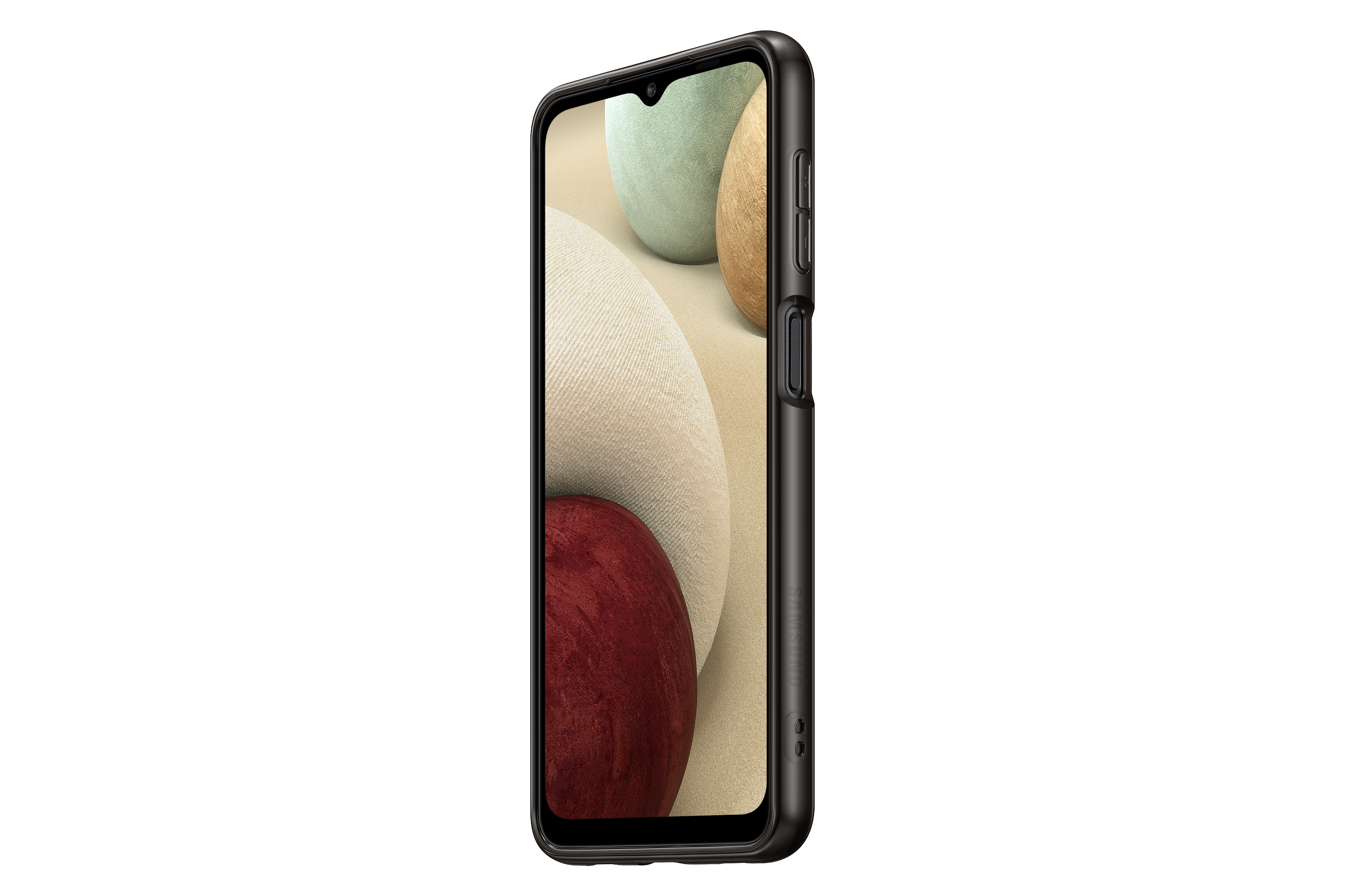 Ein schwarzes Telefon mit Hülle. Der Bildschirm zeigt bunte abstrakte Formen.
