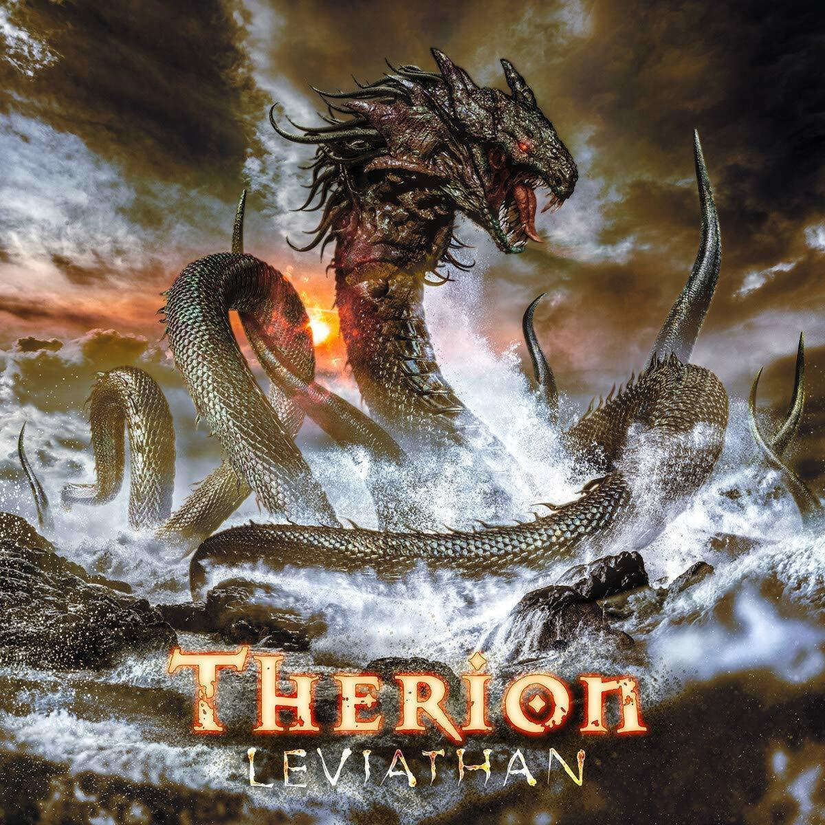 A Therion: Leviathan album borítója. Egy tengeri kígyót és tüzes hátteret ábrázol.