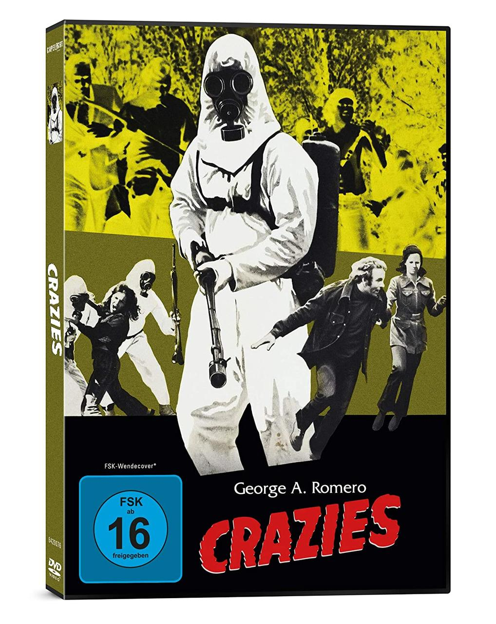 DVD-Cover des Films 'Crazies' mit einem Mann im Schutzanzug und Gasmaske.