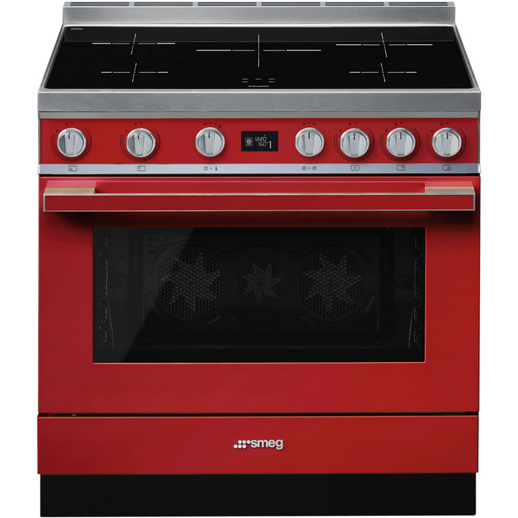 Cocina - Smeg CPF9IPR, 5 zonas, Esmaltado, 115 l, 2900W, Pirolítico, 60cm, Gas butano, Rojo